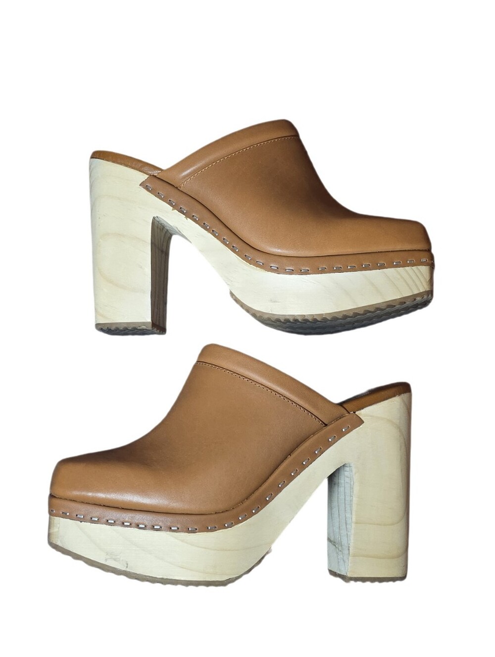 Steve Madden Alvara Cognac Leather Platform Clog Mules - Size 7.5